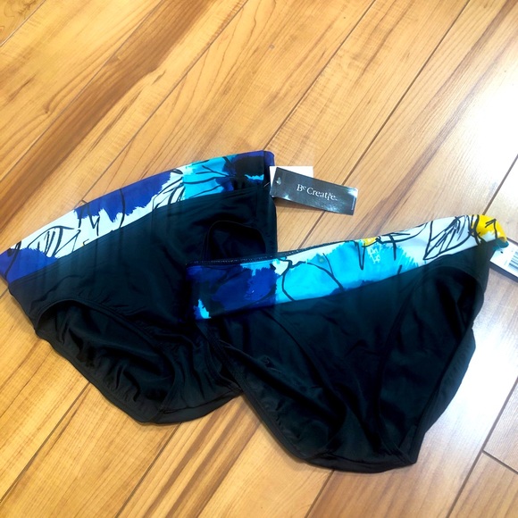NWT “BE CREATIVE” MODELE Swimsuit Bottoms (Msrp $50) Blue Floral - Picture 1 of 4